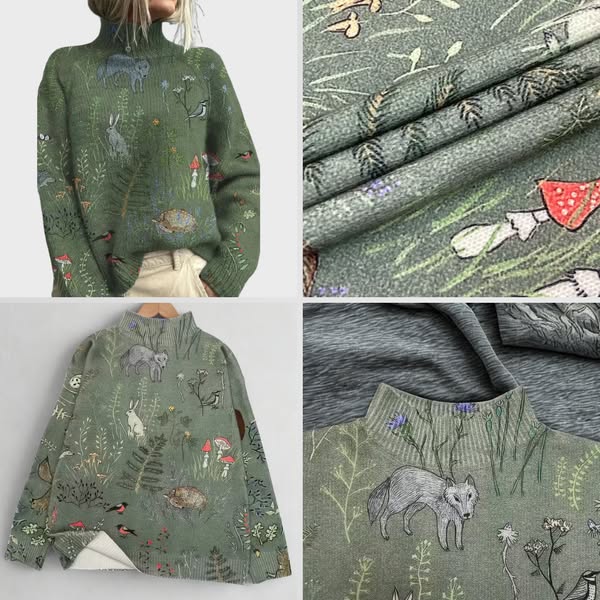 HANA | Cozy Knitted Sweater with Forest-Inspired Print