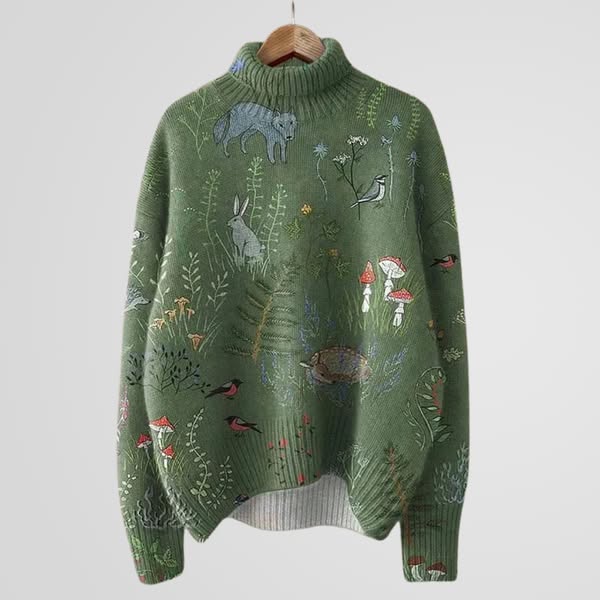 HANA | Cozy Knitted Sweater with Forest-Inspired Print
