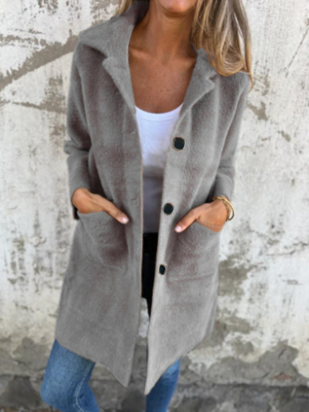 Morwenna | Long Sleeve Button Coat with Pockets