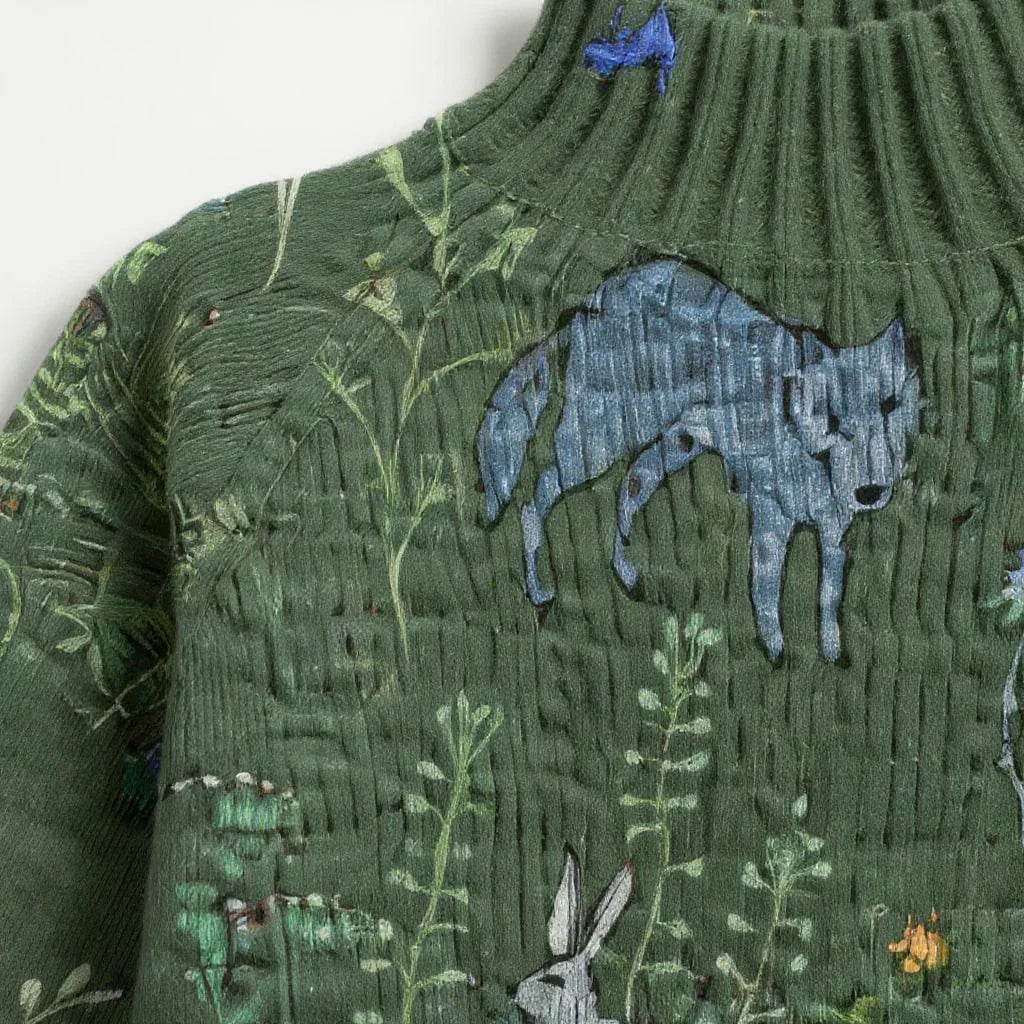 HANA | Cozy Knitted Sweater with Forest-Inspired Print